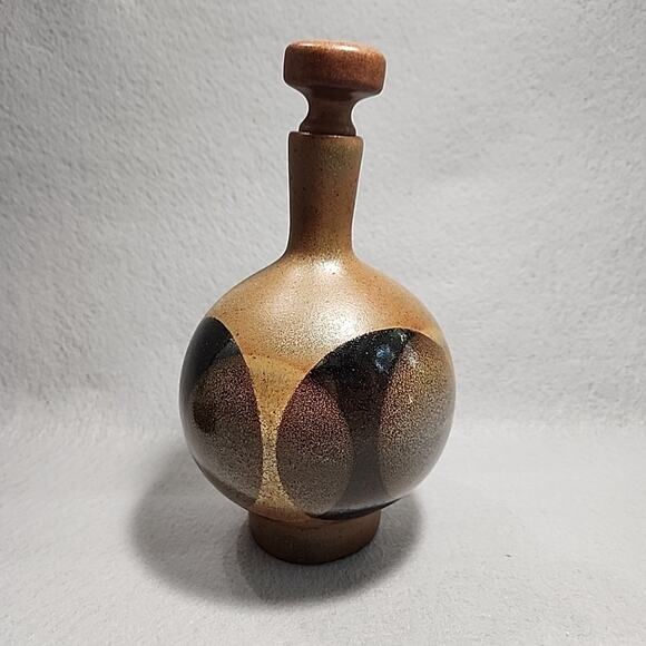 Robert Maxwell Pottery Craft USA 9in Decanter 3 Cups MCM 1970s Geometric Browns - Picture 11 of 14